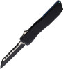 EOS Harpoon OTF AUTO Knife - 3.75" CPM-20CV Two-Tone Wharncliffe Blade, Black Aluminum Handle, Blue Titanium Clip
