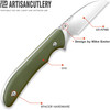 Artisan Cutlery Sea Snake Fixed Blade Knife - 3.15" AR-RPM9 Wharncliffe Blade, OD Green G10 Handle, OD Green Kydex Sheath