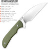 Artisan Cutlery Sea Snake Fixed Blade Knife - 3.15" AR-RPM9 Wharncliffe Blade, OD Green G10 Handle, OD Green Kydex Sheath