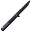 Tekto Knives F2 Bravo Flipper Knife - 3.25 D2 Black Blade,  Black G10 with Blue Titanium Accents