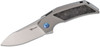 Reate Knives Tashi Bharucha T2500 Flipper Knife - 2.375" M390 Satin Blade, Titanium Handles with Marble Carbon Fiber Inlay