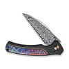 WE Knife Limited Edition Ziffius Flipper Knife - 3.7" Heimskringla Damasteel Wharncliffe Blade, Black Titanium Handles with Chidori Flamed Titanium Inlay, Chidori Accents - WE22024D-DS1