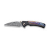 WE Knife Limited Edition Ziffius Flipper Knife - 3.7" Heimskringla Damasteel Wharncliffe Blade, Black Titanium Handles with Chidori Flamed Titanium Inlay, Chidori Accents - WE22024D-DS1