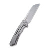 We Knife Co Snecx Mini Buster Flipper Knife - 3.43" 20CV Bead Blasted Sheepsfoot Blade, Gray Milled Titanium - 2003A