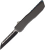 EOS Harpoon OTF AUTO Knife - 3.75" CPM-20CV Two-Tone Wharncliffe Blade, Gray Aluminum Handle, Blue Titanium Clip