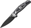 MKM Goccia Flipper Knife - 3.35" M390 Black Stonewashed Drop Point Blade, 3D Machined White Storm Carbon Fiber Handles with Black Stonewashed Backspacer - MK GC-CFWD