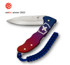 Victorinox Swiss Army Evoke Folding Knife - 3.875" Bead Blast Drop Point Blade, Blue/Red Gradiant Alox Handles with Clip and Paracord Lanyard - 0.9415.D221