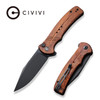 CIVIVI Knives Cogent Flipper Knife - 3.47" 14C28N Black Stonewashed Plain Blade, Guibourtia Wood Handles - C20038D-8