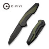 CIVIVI Knives GTC Hypersonic Flipper Knife - 3.7" 14C28N Black Stonewashed Reverse Tanto Blade, Black Stainless Steel Handles with OD Green G10 Inlays - C22011-1