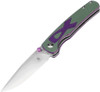 Kizer Cutlery Jonathan Styles Fighter Folding Knife - 3.19" 154CM Satin Clip Point Blade, Green G10 Handles with Purple Cancer Ribbon - V3633C1