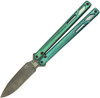 EOS Green Serpent Balisong Butterfly Knife - 4.15" CTS-XHP Stonewash Drop Point Blade and Milled Titanium Handles