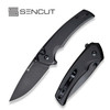 Sencut Knives Serene Flipper Knife - 3.48" Black Stonewashed D2 Drop Point Blade, Black Aluminum Handles - S21022B-1