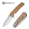 Sencut Knives Sachse Flipper Knife - 3.47" Satin Drop Point Blade, Brown Canvas Micarta Handles - S21007-3