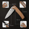 Sencut Knives Sachse Flipper Knife - 3.47" Satin Drop Point Blade, Brown Canvas Micarta Handles - S21007-3