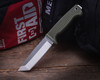 Demko Knives FreeReign Fixed Blade Knife - 5" AUS-10A Satin Tanto, OD Green Injection Molded Rubber Handle, Molded Plastic Sheath