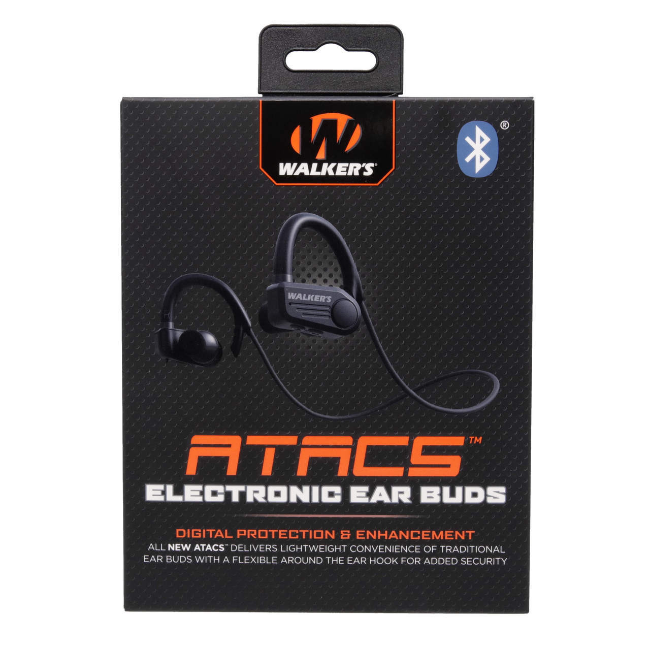 Walker's ATACS Sport Earbuds Bluetooth Enabled, Noise Reduction 24DB.  Rechargeable, Black, Includes Charging Cable and Foam
