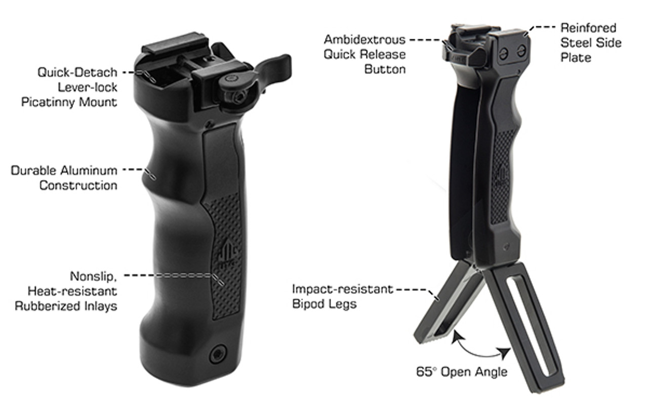 Leapers UTG Pro D-Grip with Quick Release Deployable Bipod - MNT-DG02Q