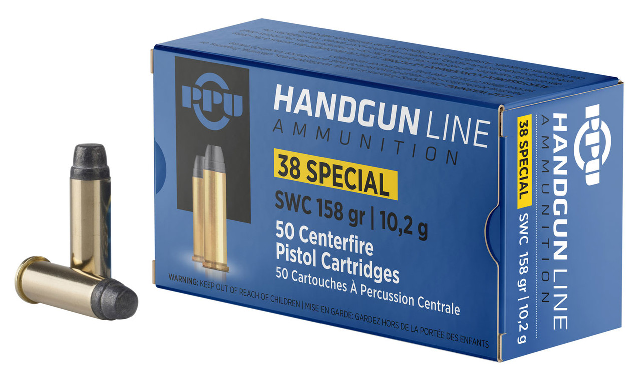 PPU PPH38SS Handgun 38 Special Ammo 158 Grain Semi-Wadcutter (SWC) - 50 Round Box