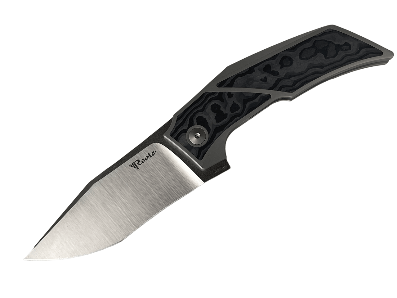 Reate Knives T3500 Flipper Knife - 3.5 M390 Belt Satin Recurve Tanto Blade,  Titanium Handles with Black