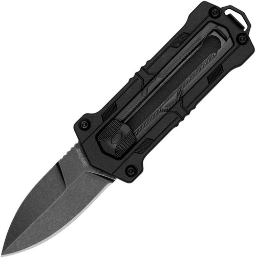Kershaw 1190BW Kapsule Sliding Button Lock OTF Knife - 1.9" Black Stonewashed Spear Point Blade, Black GFN Handles