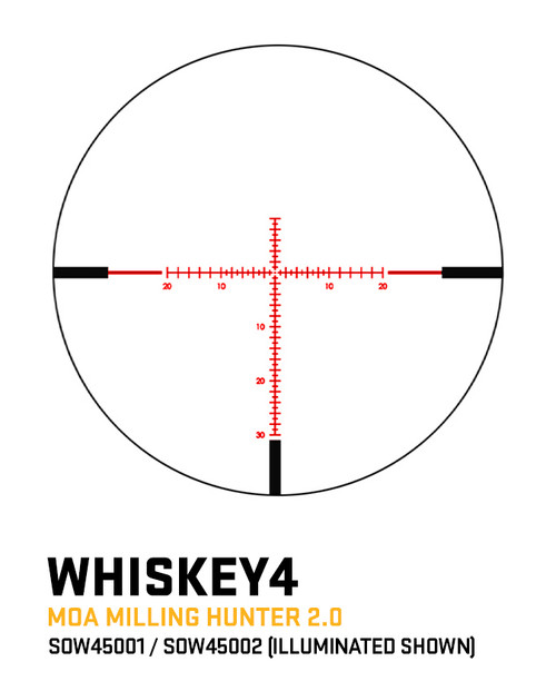 Sig Sauer WHISKEY4 5-20X50mm FFP Rifle Scope - 30mm Tube, First Focal Plane, Illuminated MOA Milling Hunter 2.0 Reticle, Matte Black Finish Sig Sauer WHISKEY4 5-20X50mm FFP Rifle Scope - 30mm Tube, First Focal Plane, Illuminated MOA Milling Hunter 2.0 Reticle, Matte Black Finish