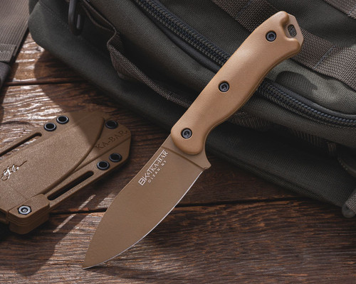 KA-BAR Becker BK19 Nessmuk Fixed Blade Knife - 4.312" 1095 Tan Nessmuk Blade, Tan Ultramid Handles, Polymer Sheath KA-BAR Becker BK19 Nessmuk Fixed Blade Knife - 4.312" 1095 Tan Nessmuk Blade, Tan Ultramid Handles, Polymer Sheath