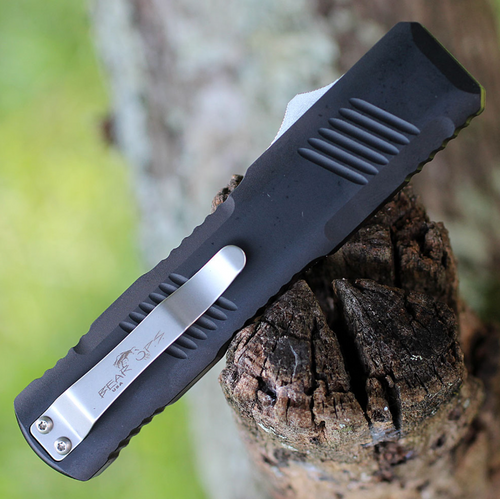 Bear & Son Cutlery Bear Ops OTF - 3.50" Sanvick 14C28N Steel Tanto Blade, 6061 Black Anodized Aluminum Handles