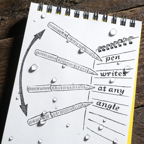 WRITES UPSIDE DOWN
Pressurized ink cartridge performs in temperatures from -30F to 250F, under water (up to 35 ft), and at any angle. WRITES UPSIDE DOWN
Pressurized ink cartridge performs in temperatures from -30F to 250F, under water (up to 35 ft), and at any angle.