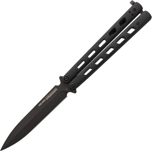 Blackhawk! Dark Angel Butterfly Knife - 4.50" D2 Black Spear Point Blade, Black Stainless Steel Handles - BH15B100