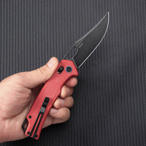SRM Knives 9203 Ambi Lock Folding Knife - 3.54" 10Cr15CoMoV Stainless Steel Black Blade, Red Micarta Handle - 9203-MR2 SRM Knives 9203 Ambi Lock Folding Knife - 3.54" 10Cr15CoMoV Stainless Steel Black Blade, Red Micarta Handle - 9203-MR2
