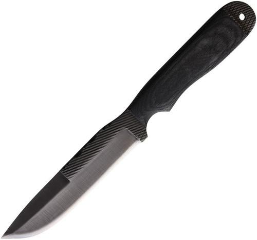 Anza Knives Dune Slayer Micarta Fixed Blade - 7.75" 1095 High Carbon Steel Blade, Black Micarta Handles, Black Leather Sheath