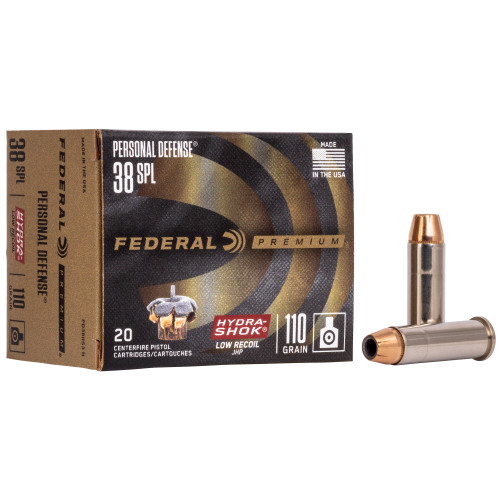 Federal Premium Personal Defense 38 Special 110 Grain Hydra-Shok Jacketed Hollow Point - Low Recoil, 20 Round Box