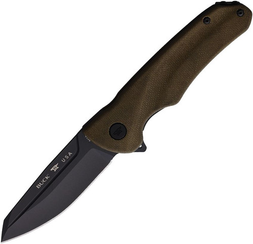 Buck 843 Sprint Ops Flipper Knife - 3.125" CPM-S45VN Black Reverse Tanto, Green Canvas Micarta Handles - 0843GRS