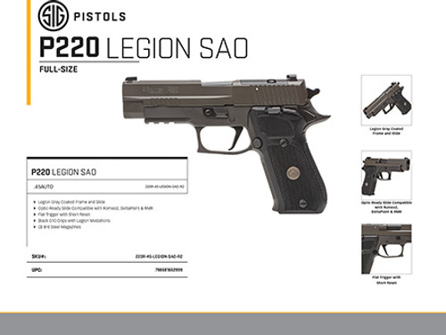 Sig Sauer 220R45LEGIONSAOR2 P220 Full Size Legion SAO 45 ACP 8+1 4.40" Sig Sauer 220R45LEGIONSAOR2 P220 Full Size Legion SAO 45 ACP 8+1 4.40"