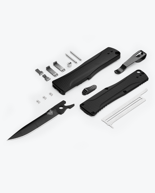 Benchmade 4850BK Om OTF AUTO Knife - 2.475" S30V Black DLC Clip Point Blade, Black Aluminum Handles Benchmade 4850BK Om OTF AUTO Knife - 2.475" S30V Black DLC Clip Point Blade, Black Aluminum Handles