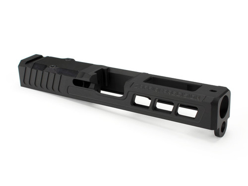 Zaffiri Precision ZPS.3 Glock 19 Gen 5 Optics Ready Stripped Slide - RMR Footprint, Lightening Cuts, Armor Black Cerakote, For Glock 19 Gen 5, Includes Black Anodized Optics Plate Cover and Screws
