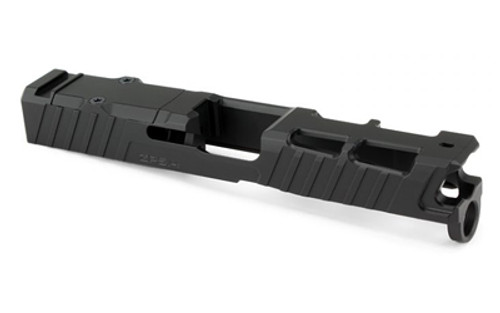 Zaffiri Precision ZPS.4 Glock 19 Gen 5 Optics Ready Stripped Slide - RMR Footprint, Lightening Cuts, Armor Black Cerakote, For Glock 19 Gen 5, Includes Black Anodized Optics Plate Cover and Screws