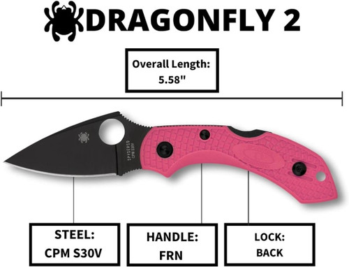 Spyderco Dragonfly 2 Lightweight Folding Knife - 2.28" S30V Black TiCN Plain Blade, Pink FRN Handles - C28FPPNS30VBK2 Spyderco Dragonfly 2 Lightweight Folding Knife - 2.28" S30V Black TiCN Plain Blade, Pink FRN Handles - C28FPPNS30VBK2