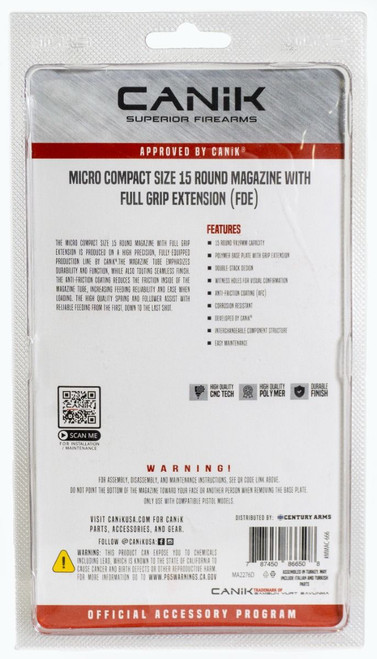 Canik USA MC9 Magazine - 9MM, 15 Round Capacity, Fits Canik MC9, Full Grip Extension, FDE Canik USA MC9 Magazine - 9MM, 15 Round Capacity, Fits Canik MC9, Full Grip Extension, FDE