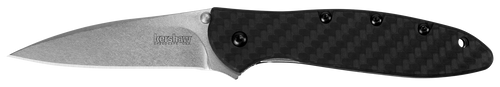 Kershaw Ken Onion Leek Assisted Flipper Knife - 3" CPM-154 Stonewashed Blade, Carbon Fiber Handles - 1660CF