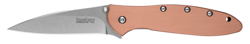 Kershaw Ken Onion Leek Assisted Flipper Knife - 3" CPM-154 Stonewashed Blade, Copper Handles - 1660CU
