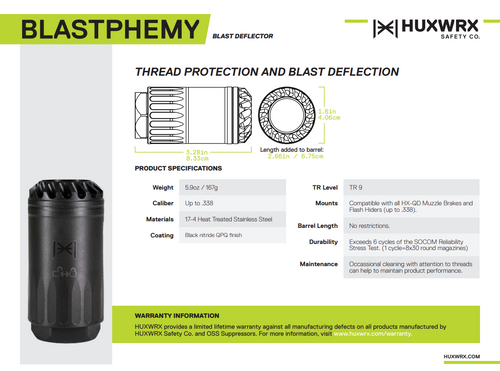 HUXWRX 2291 Blastphemy Blast Deflector - Fits HuxWrx/OSS Muzzle Devices, Black HUXWRX 2291 Blastphemy Blast Deflector - Fits HuxWrx/OSS Muzzle Devices, Black