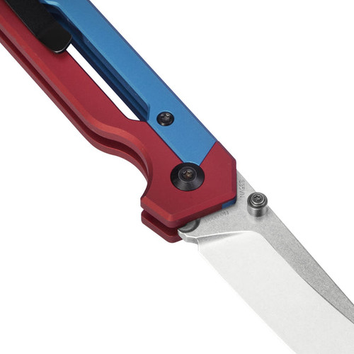 Kizer Knives Hyper Button Lock Folding Knife - 2.99" S35VN Stonewashed Drop Point Blade, Red/Blue Milled Aluminum Handles - Ki3632A1 Kizer Knives Hyper Button Lock Folding Knife - 2.99" S35VN Stonewashed Drop Point Blade, Red/Blue Milled Aluminum Handles - Ki3632A1