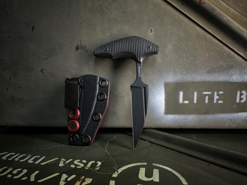 Bastinelli Creations Guilty Push Dagger Fixed Blade - 2.5" CPM-MagnaCut Black DLC Wharncliffe Blade, Black Richlite Handles, Kydex Sheath - BC-GUILTY