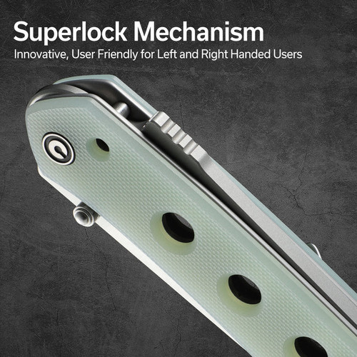 Civivi Snecx Vision FG Superlock Folding Knife - 3.54" Nitro-V Satin Reverse Tanto Blade, Natural (Jade) G10 Handles - C22036-2