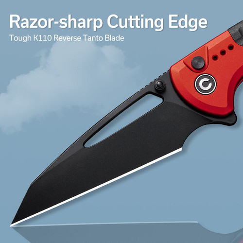CIVIVI Knives Sentinel Strike Button Lock Flipper Knife - 3.7" K110 Black Reverse Tanto Blade, Red Aluminum Handles with Black FRN Inlay - C22025B-1 CIVIVI Knives Sentinel Strike Button Lock Flipper Knife - 3.7" K110 Black Reverse Tanto Blade, Red Aluminum Handles with Black FRN Inlay - C22025B-1