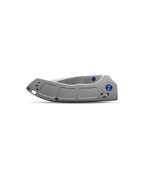 Benchmade Narrows AXIS Folding Knife - 3.43" M390 Satin Drop Point Blade, Gray Titanium Handles, Blue Accents - 748 Benchmade Narrows AXIS Folding Knife - 3.43" M390 Satin Drop Point Blade, Gray Titanium Handles, Blue Accents - 748