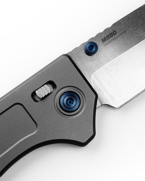 Benchmade Narrows AXIS Folding Knife - 3.43" M390 Satin Drop Point Blade, Gray Titanium Handles, Blue Accents - 748 Benchmade Narrows AXIS Folding Knife - 3.43" M390 Satin Drop Point Blade, Gray Titanium Handles, Blue Accents - 748