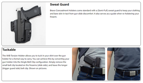 Bravo Concealment Torsion IWB Gun Holster for the Glock 42 - Waistband Clips, Right Hand, Black, Polymer Bravo Concealment Torsion IWB Gun Holster for the Glock 42 - Waistband Clips, Right Hand, Black, Polymer