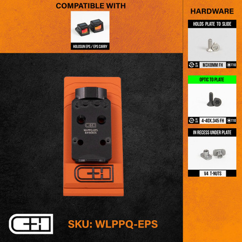 C&H Precision Walther PPQ / Q4 / Q5 to Holosun EPS / EPS CARRY Adapter Plate - Anodized Black Finish, Includes Mounting Hardware